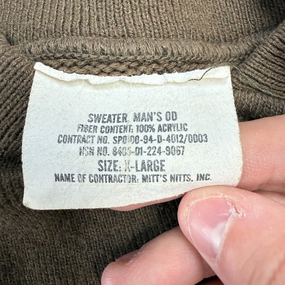 Vintage Military Sweater Men XL OD Olive Drab 5 Button Henley Acrylic Combat 90s - Picture 4 of 8